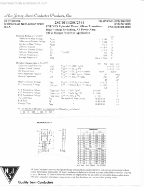 2SC1011 Datasheet PDF New Jersey Semiconductor