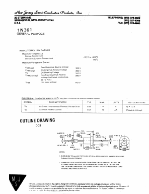 1N361 Datasheet PDF New Jersey Semiconductor
