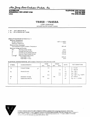1N458 Datasheet PDF New Jersey Semiconductor