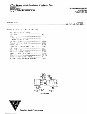2N4249 Datasheet PDF New Jersey Semiconductor