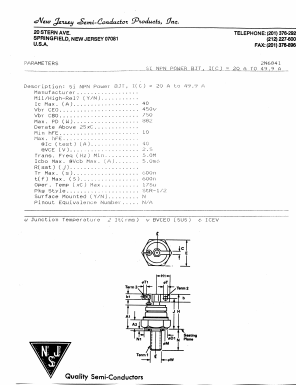 2N6841 Datasheet PDF New Jersey Semiconductor
