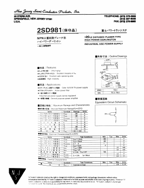 2SD981 Datasheet PDF New Jersey Semiconductor