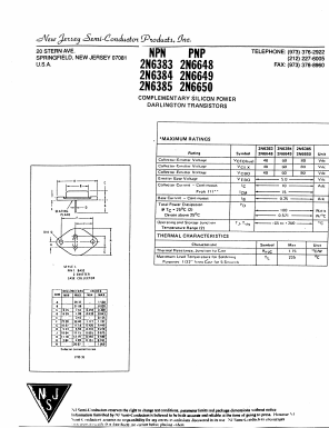 2N6383 Datasheet PDF New Jersey Semiconductor
