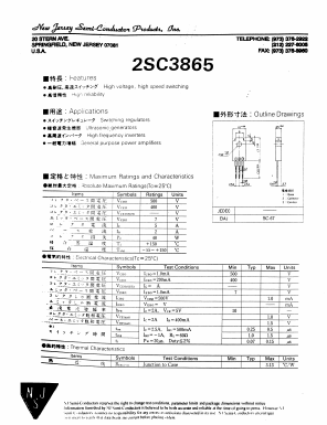2SC3865 Datasheet PDF New Jersey Semiconductor
