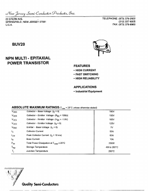 BUV20 Datasheet PDF New Jersey Semiconductor