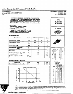 MJE13009 Datasheet PDF New Jersey Semiconductor