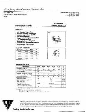IRF450 Datasheet PDF New Jersey Semiconductor