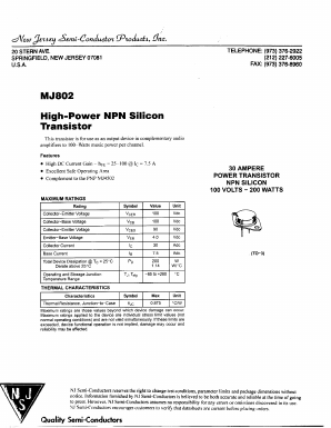MJ802 Datasheet PDF New Jersey Semiconductor
