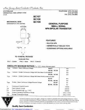 BC107 Datasheet PDF New Jersey Semiconductor