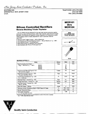 MCR101 Datasheet PDF New Jersey Semiconductor