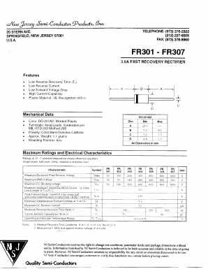 FR301 Datasheet PDF New Jersey Semiconductor