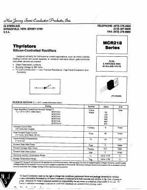MCR218-8 Datasheet PDF New Jersey Semiconductor