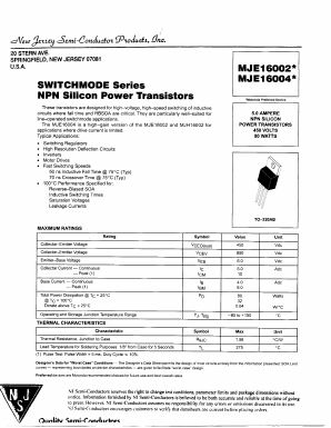 MJE16002 Datasheet PDF New Jersey Semiconductor