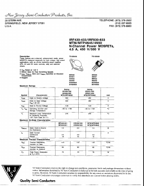 IRF430 Datasheet PDF New Jersey Semiconductor