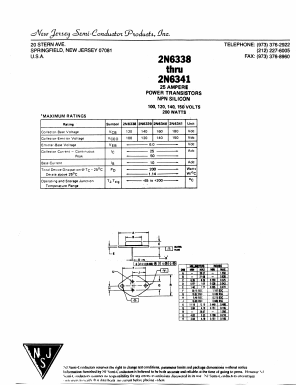 2N6338 Datasheet PDF New Jersey Semiconductor