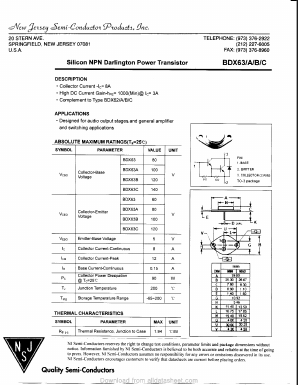 BDX63 Datasheet PDF New Jersey Semiconductor