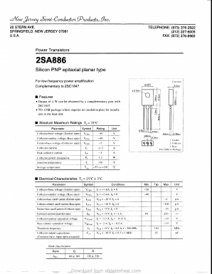 2SA886 Datasheet PDF New Jersey Semiconductor