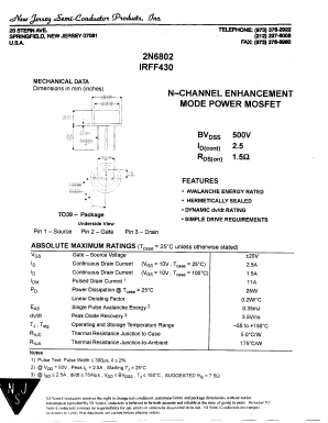 IRFF430 Datasheet PDF New Jersey Semiconductor