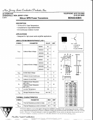 BD543B Datasheet PDF New Jersey Semiconductor