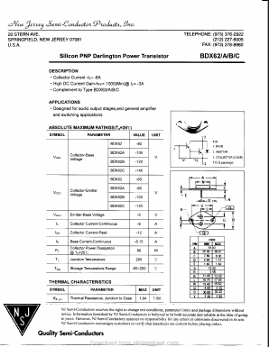 BDX62A Datasheet PDF New Jersey Semiconductor