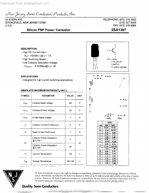 A1387 Datasheet PDF New Jersey Semiconductor