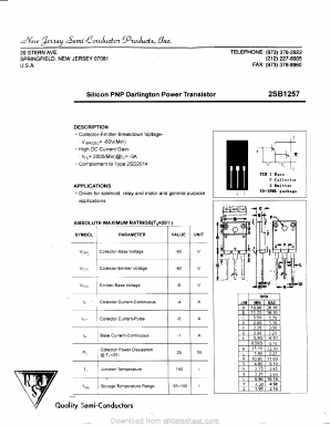 2SB1257 Datasheet PDF New Jersey Semiconductor