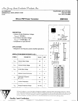2SB1033 Datasheet PDF New Jersey Semiconductor