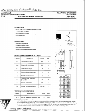 C3047 Datasheet PDF New Jersey Semiconductor