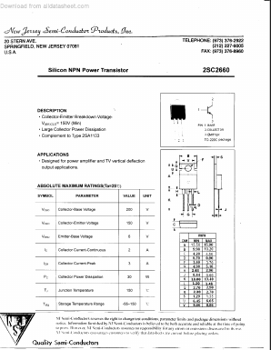 2SC2660 Datasheet PDF New Jersey Semiconductor