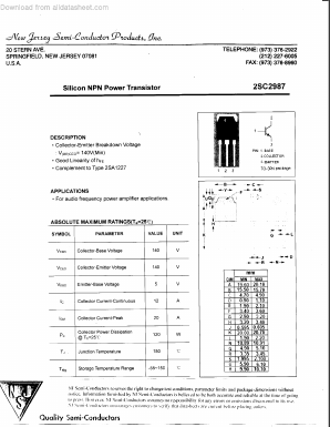 C2987 Datasheet PDF New Jersey Semiconductor
