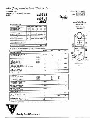 2N6031 Datasheet PDF New Jersey Semiconductor
