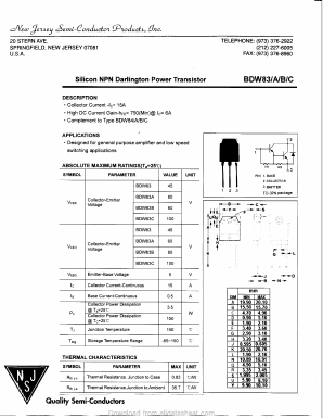 BDW83B Datasheet PDF New Jersey Semiconductor