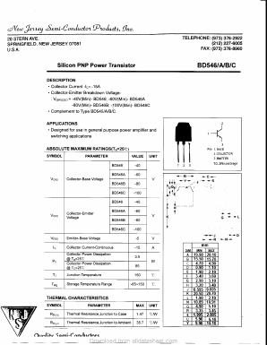 BD546 Datasheet PDF New Jersey Semiconductor