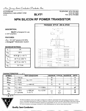 BLV31 Datasheet PDF New Jersey Semiconductor