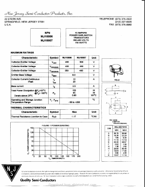 MJ10007 Datasheet PDF New Jersey Semiconductor