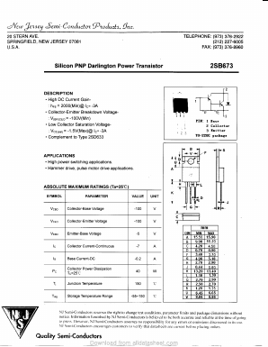 2SB673 Datasheet PDF New Jersey Semiconductor