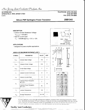 2SB1343 Datasheet PDF New Jersey Semiconductor