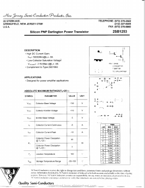 2SB1253 Datasheet PDF New Jersey Semiconductor