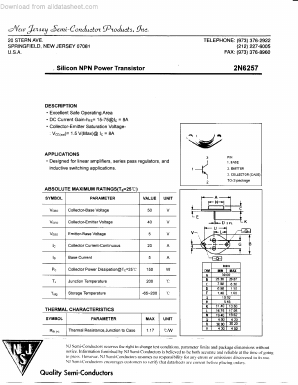 2N6257 Datasheet PDF New Jersey Semiconductor