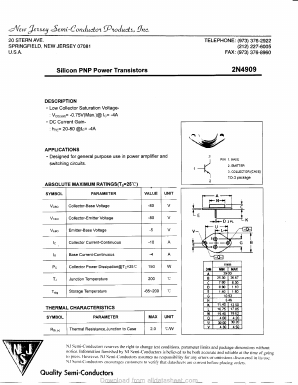 2N4909 Datasheet PDF New Jersey Semiconductor