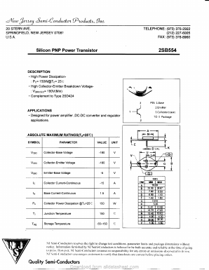2SB554 Datasheet PDF New Jersey Semiconductor