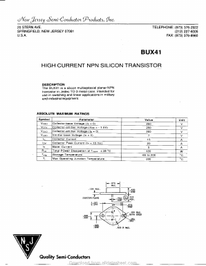 BUX41 Datasheet PDF New Jersey Semiconductor
