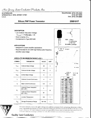 B1017 Datasheet PDF New Jersey Semiconductor