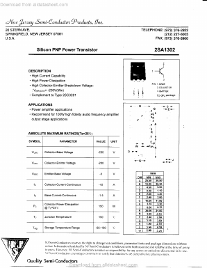 A1302 Datasheet PDF New Jersey Semiconductor