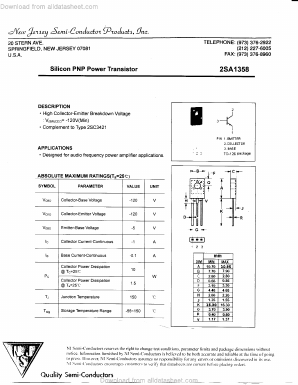 2SA1358 Datasheet PDF New Jersey Semiconductor