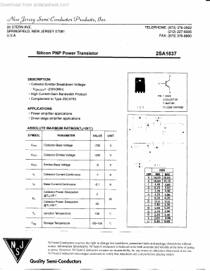 2SA1837 Datasheet PDF New Jersey Semiconductor