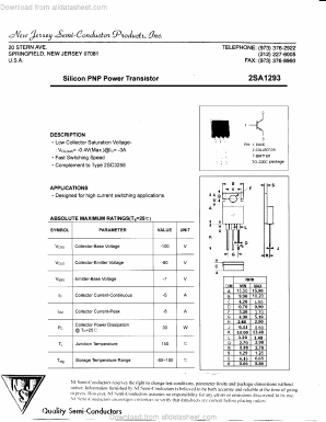 2SA1293 Datasheet PDF New Jersey Semiconductor