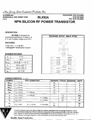 BLX92A Datasheet PDF New Jersey Semiconductor