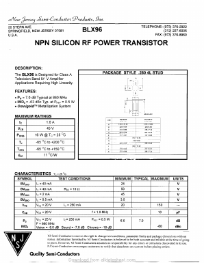 BLX96 Datasheet PDF New Jersey Semiconductor