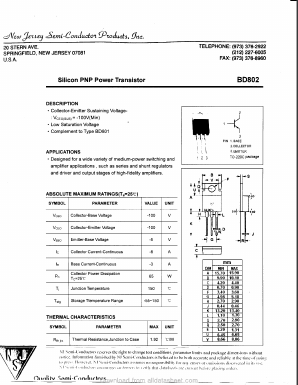 BD802 Datasheet PDF New Jersey Semiconductor